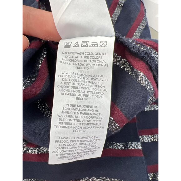 J Crew Metallic Stripe Popover Tunic Shirt Womens 16 Navy Cotton Blend Preppy - Picture 9 of 11